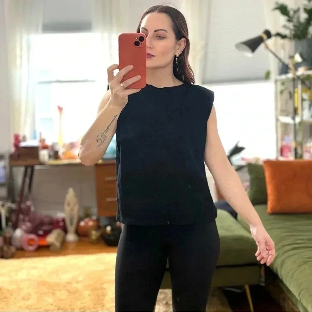 Velvet Brand Black Shoulder Padded Muscle Tee Sz XS - Picture 7 of 11